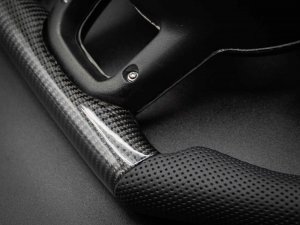 Jeep Wrangler JL Custom Steering Wheel - Carbon Fiber - F1 Style - Flat Bottom - Alcantara/ Green Stitch